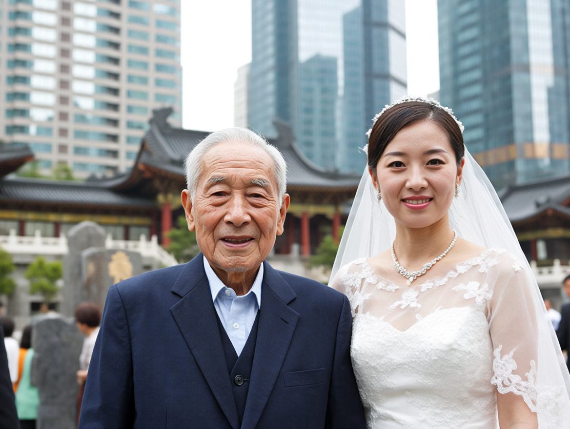 86岁老翁闪婚小33娇妻引争议!灵位前拍婚纱照,这场“恋”有点乱